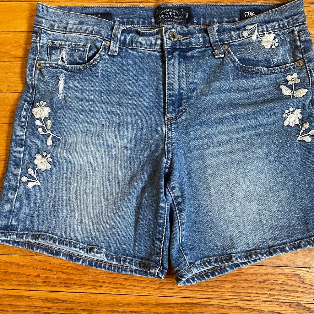 Lucky Brand Denim Shorts with White Floral Design